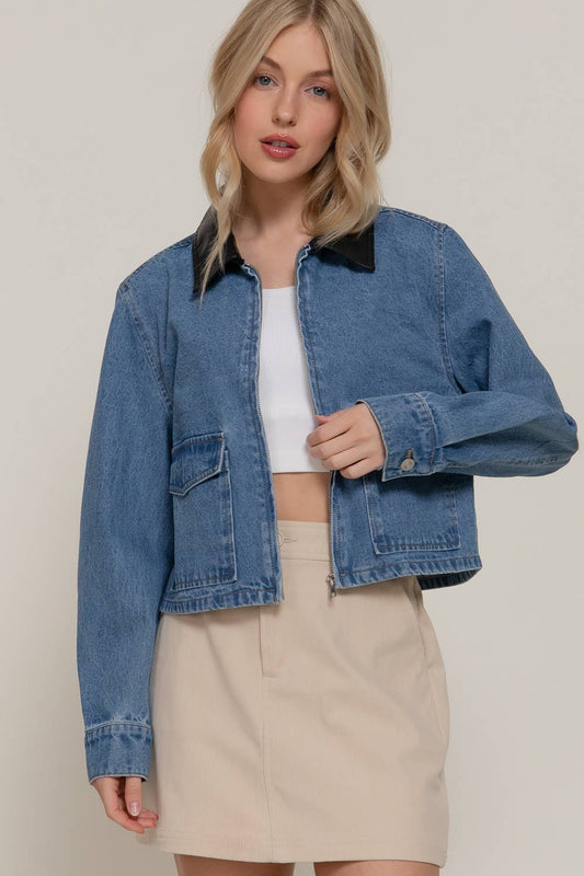 Dia Long Sleeve Vintage Wash Denim Jacket