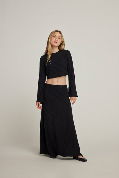 Agnes Black Flared Sleeve Knit Top