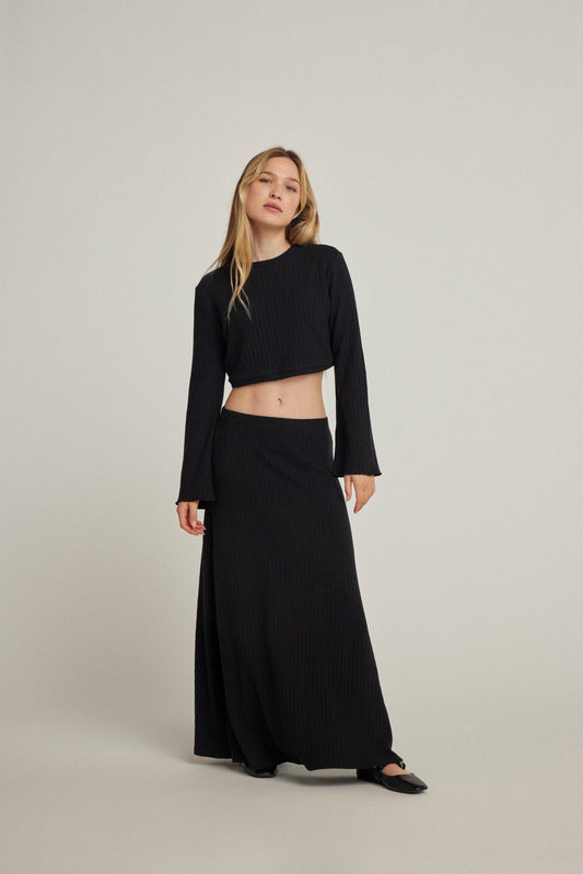 Agnes Black Flared Sleeve Knit Top