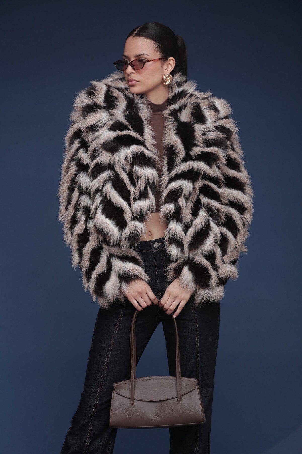 Chelly Chevron Faux Fur Coat