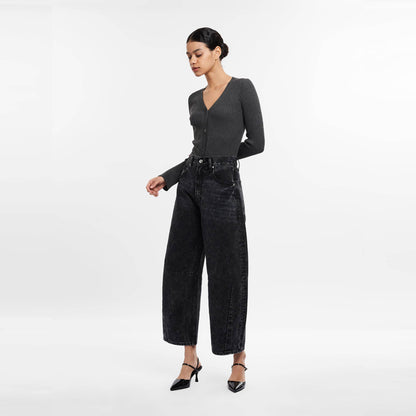 Devin Black High Waist Tailored Barrel Jean
