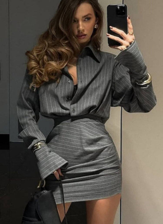 Halle Striped Button Down & Skirt Set