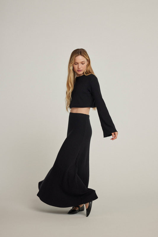 Agnes Black Flare Knit Skirt