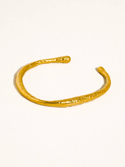 Ruvic 18K Gold Non-Tarnish Textured Open Cuff Bracelet