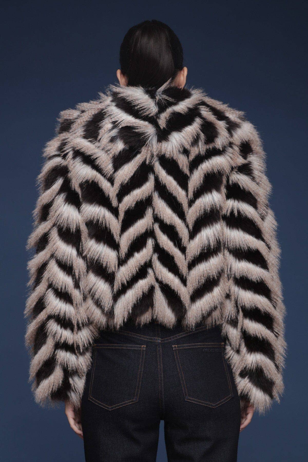 Chelly Chevron Faux Fur Coat