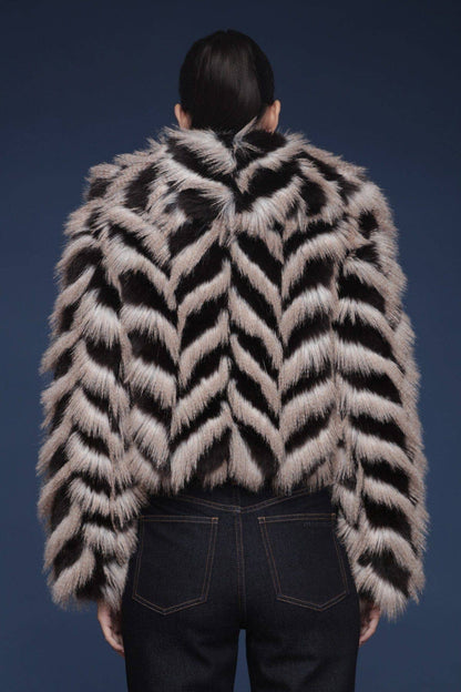 Chelly Chevron Faux Fur Coat