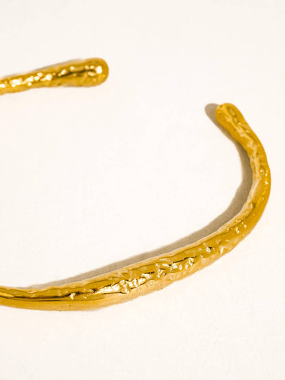 Ruvic 18K Gold Non-Tarnish Textured Open Cuff Bracelet