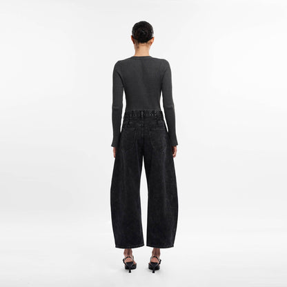 Devin Black High Waist Tailored Barrel Jean