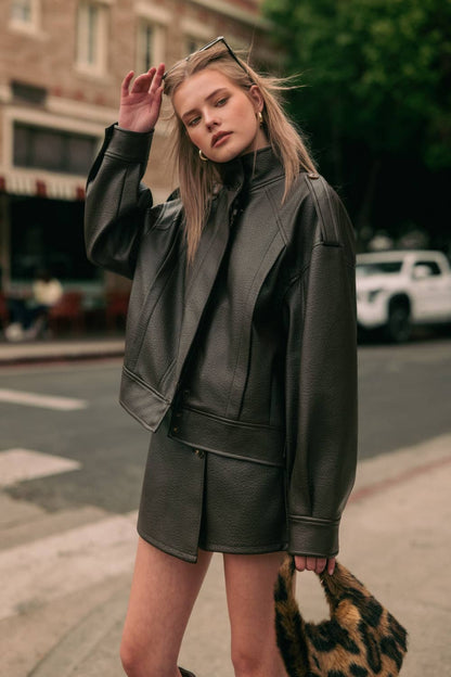 Faux Leather Bomber