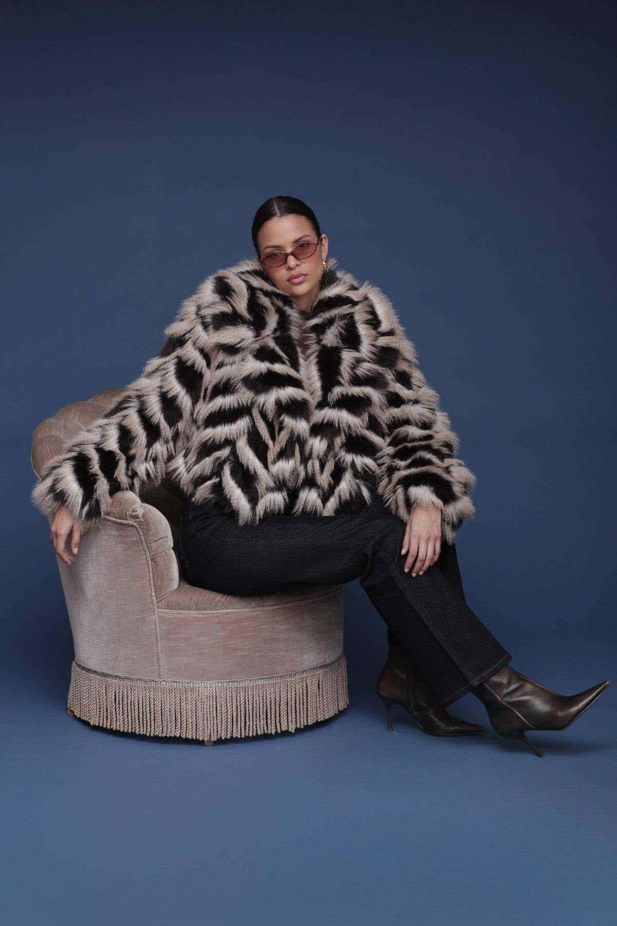 Chelly Chevron Faux Fur Coat