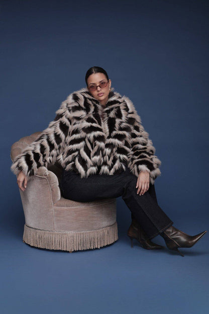 Chelly Chevron Faux Fur Coat