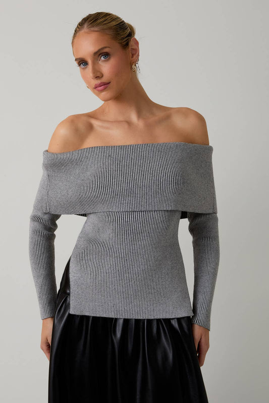 Dana Off Shoulder Long Sleeve Ribbed Top