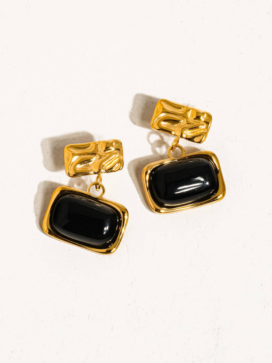 Nineve 18K Gold Non-Tarnish Black Square Dangle Earring