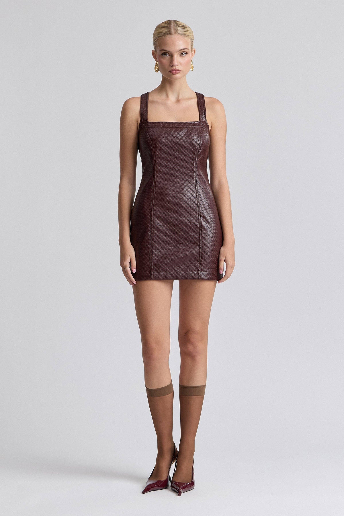 Basketweave Leather Mini Dress
